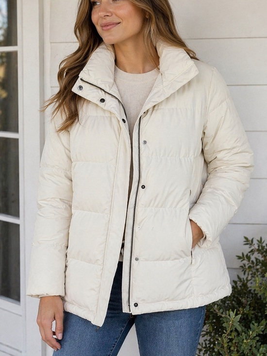 L.L. Bean Jackets & Blazers - L.L.Bean Cream Down Puffer Jacket Women’s Small Quilted Coat Full Zip Gorpcore